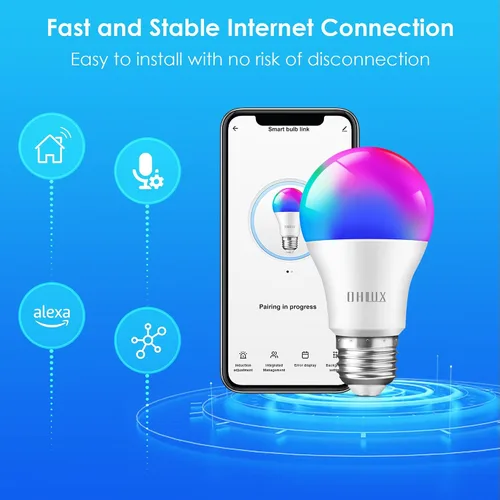 Miniatura 5 de OHLUX - Bombillas inteligentes WiFi y Bluetooth Alexa, 10 W (equivalente a 100 W), bombillas que cambian de color con sincronización de música