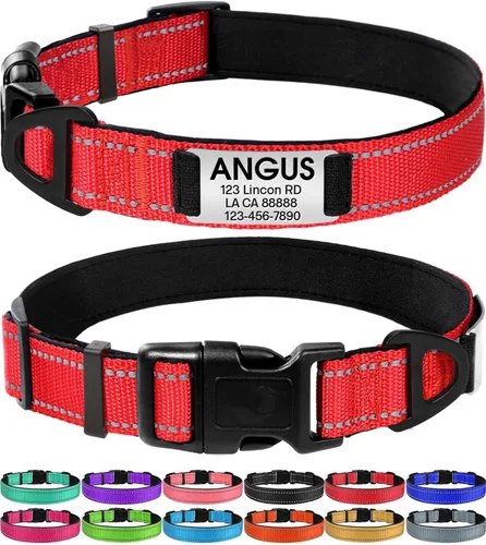 Joytale Collares para perros personalizados, collar de nailon reflectante con placa de nombre grabada, personalizado para perros pequeños, rojo, S