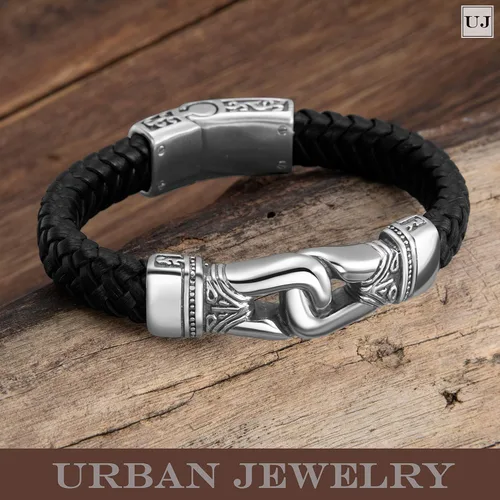 Miniatura 4 de Urban Jewelry Increíble pulsera de eslabones de acero inoxidable para hombre, color plateado y negro, 9 pulgadas, con opción de collar de 21