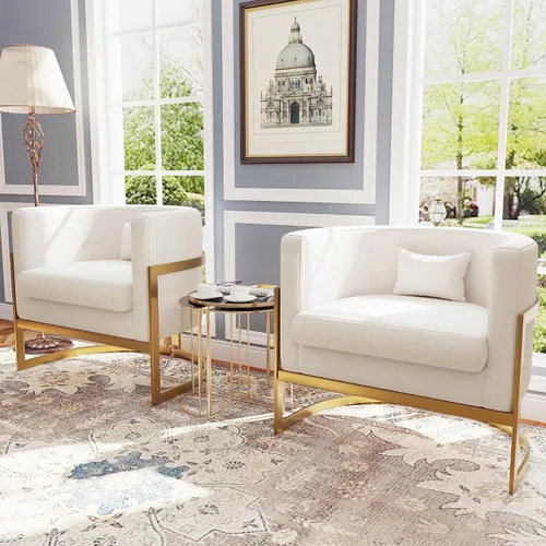 Miniatura 6 de Silla decorativa de terciopelo, moderna silla de barril con patas doradas, sillón tapizado para dormitorio, sala de estar, sofá, silla auxiliar