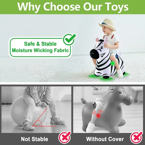 Miniatura 4 de iPlay, iLearn Bouncy Pals Caballo Saltarín Cebra, Saltador de Animal Inflable de Peluche, Juguetes de Salto para Montar en Interiores y Exteriores