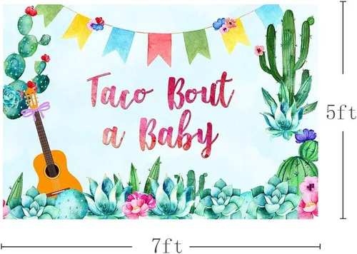 Miniatura 4 de Fondo de fiesta de taco de 7 x 5 pies, para fiesta de bebé, para el cinco de mayo, niño mexicano, baby shower, fotografía, cactus, decoración