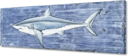 Miniatura 12 de Yihui Arts Lienzo de pared pintado a mano, pintura abstracta de atún, obra de arte moderna, imágenes costeras en color azul y blanco para decoración