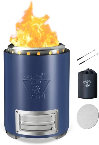 Miniatura 17 de YEFU Hoguera de mesa portátil: estufa de bajo humo para exteriores y patio, fogata de mesa de combustión segura alimentada por pellets y madera