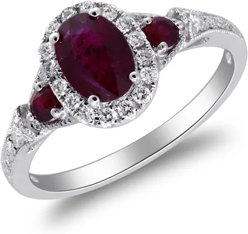 Miniatura 2 de Gin & Grace Anillo de rubí genuino Mozambique de oro blanco de 14 quilates con diamantes para mujer Joyas hechas a mano con forma de rubí de origen