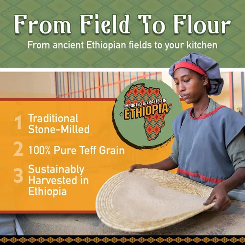 Miniatura 7 de Brundo Ethiopian Spice Company Harina de Teff sin gluten Grano de Teff etíope en polvo auténtico seleccionado y procesado Cosechado e