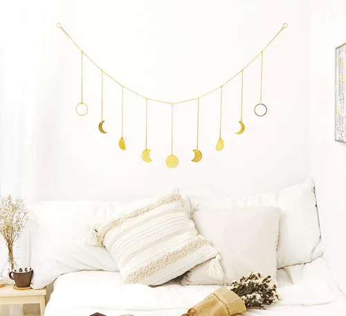 Miniatura 2 de Mkono Fase lunar para colgar en la pared, decoración bohemia estética de habitación, guirnalda de lunas de metal, arte colgante bohemio para Dorado