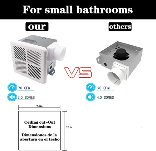 Miniatura 5 de Tech Drive Extractor de baño muy silencioso – 70 CFM, 2.0 Sone, no necesita acceso al ático, certificado Energy Star, fácil de instalar, conducto