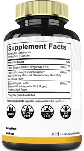 Miniatura 7 de Mecisco Suplemento de bergamota cítrica 11 en 1 de 1000 mg con chokeberry negro, berberina HCl y más – 90 cápsulas – Apoya la salud del corazón