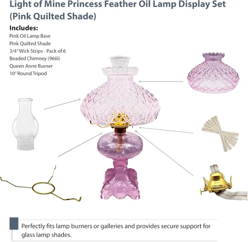 Miniatura 4 de Light of Mine - Conjunto de lámpara de aceite rosa de plumas de princesa con pantalla acolchada rosa de 10 pulgadas y tiras de mecha de 3/4 pulgadas