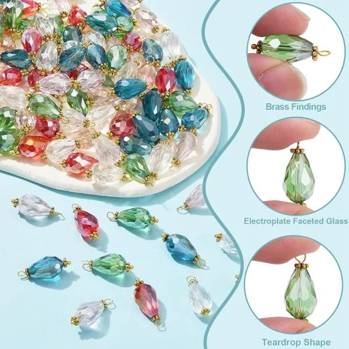 Miniatura 4 de Ipotkitt 100 dijes de cristal colorido con forma de lágrima de cristal facetado para hacer aretes, collares, joyas