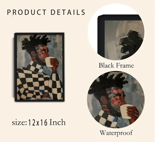 Miniatura 2 de Arte de pared enmarcado en lienzo afroamericano negro y blanco, personas abstractas, pintura, imágenes, decoración de pared, moda, moderno, hombre