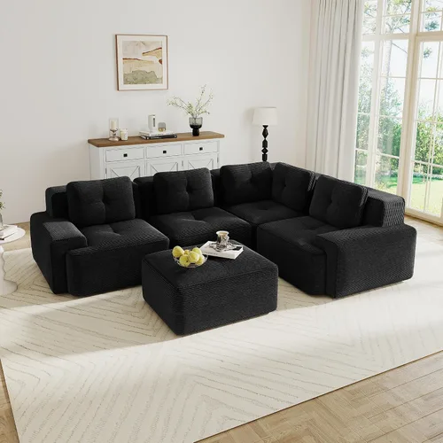 Miniatura 62 de Sofás modulares sin hueso de 152.8 pulgadas para sala de estar, sofá modular con diván en forma de L, cómodo asiento profundo tapizado de tela