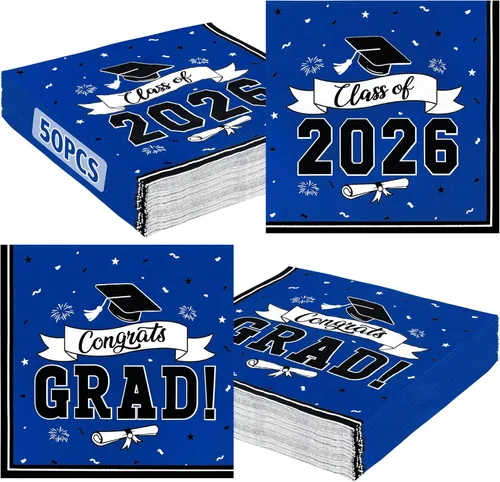 Miniatura 18 de Paquete de 50 servilletas de graduación para la clase de 2026, 6.5 x 6.5 pulgadas, servilletas de graduación rojas, pañuelos de papel clásicos