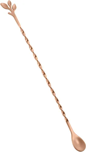 Miniatura 19 de AnSaw Cuchara de cóctel negra de acero inoxidable de 12 pulgadas con mango de hojas, perfecta para mezclar y poner en capas bebidas en tazas altas
