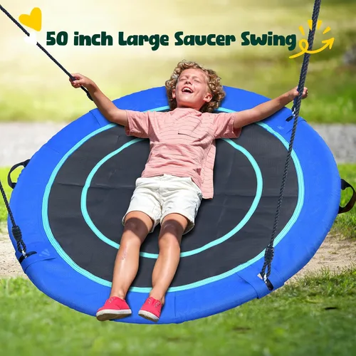 Miniatura 2 de Hapfan Columpio de platillo grande de 50 pulgadas con soporte para niños al aire libre, 6.5 pies de alto 500 libras para patio trasero, juego