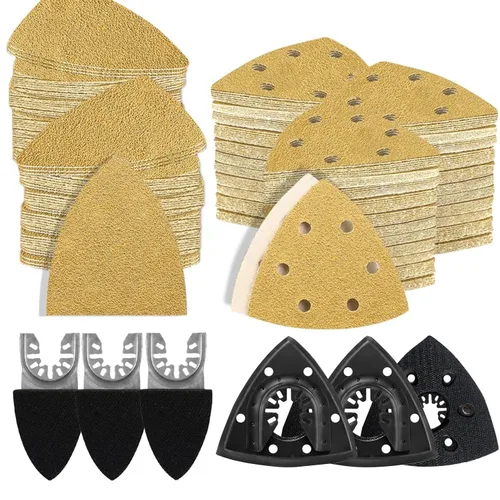 Kit de lija de herramientas oscilantes de 186 piezas, almohadillas de lijadora con detalles multiherramienta, incluye lijas triangulares y dedos,