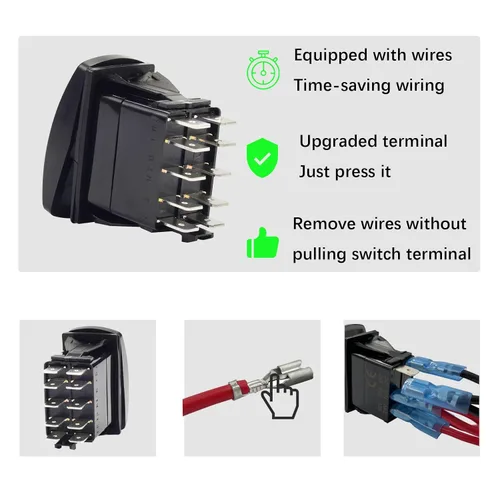 Miniatura 5 de Interruptor basculante momentáneo LED azul impermeable de 10 pines, interruptor momentáneo de encendido y apagado de 12 V/24 V, motor de CC