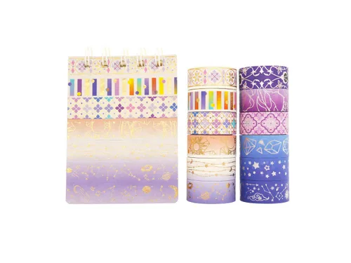 Miniatura 6 de YUBBAEX Galaxy - Juego de cinta adhesiva Washi con estrellas púrpuras decorativas, cinta adhesiva de lámina plateada y dorada para arte, Noche