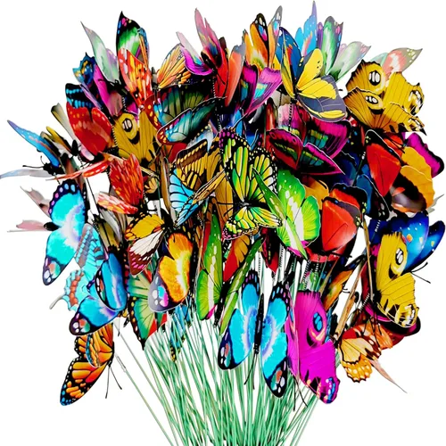Miniatura 10 de 100 estacas de mariposa para exteriores, maceta, maceta, cama, decoración de jardín, mariposas, decoraciones de Navidad, mariposas artificiales
