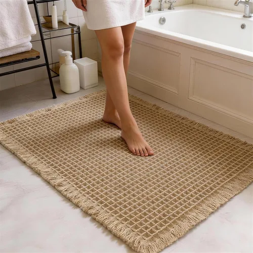 Miniatura 10 de Alfombras de Baño con Textura Waffle, Tapetes de Baño Bohemios Súper Absorbentes, Tapetes Antideslizantes para Ducha, para Piso de Baño y Bañera