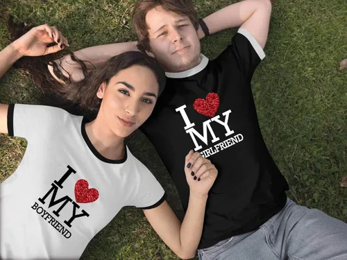 Miniatura 5 de TSIPR Camiseta I Love My Girlfriend GF con texto en inglés "I Love My Boyfriend BF con purpurina y corazón a juego para parejas, regalos del día