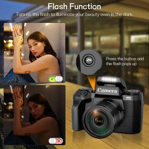 Miniatura 6 de Cámaras digitales para fotografía, NIKICAM 4K 64MP WiFi Vlogging Cámara para YouTube con pantalla táctil de 4 pulgadas, cámara dual, Flash, tarjeta