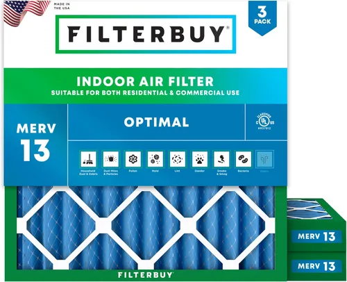 Miniatura 16 de Filterbuy Filtro de aire de 8 x 14 x 1 pulgadas MERV 13 de defensa óptima (paquete de 3), filtros de aire de repuesto plisados HVAC para calderas