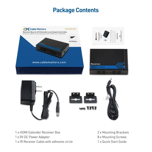 Miniatura 6 de Cable Matters Caja receptora para extensor HDMI de montaje en pared con TCP/IP, hasta 300 pies, 1080P, configuración de 1 a muchos