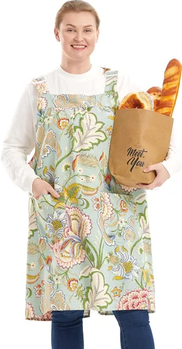Miniatura 11 de Delantales sin lazos para mujer, talla grande, con bolsillos, de algodón, lino, para hornear, cocina, cocina