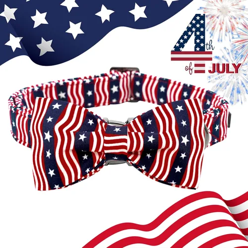 Miniatura 4 de Lionheart glory - Collar de perro de alta calidad con bandera americana, collar para perro con lazo del 4 de julio, collar para perro ajustable