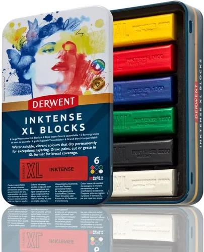 Derwent Inktense - Bloques XL de 6 latas, juego de 6, bloques extra grandes de 2.36 pulgadas, solubles en agua, ideal para dibujar, dibujar y hacer