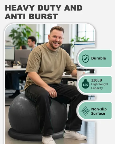 Miniatura 6 de Trideer Yoga Ball Chair with Base for Office Desk, Exercise & Stability Ball Seat, Pilates Ball for Core Training, Pregnancy Ball for Comfort, Back