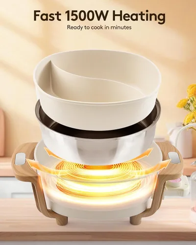 Miniatura 3 de Hot Pot Electric Hot Pot with Divider, Large 6.3QT Nonstick Dual-Sided Shabu Shabu Pot Dual-Flavor hotpot electric 1500W with Adjustable