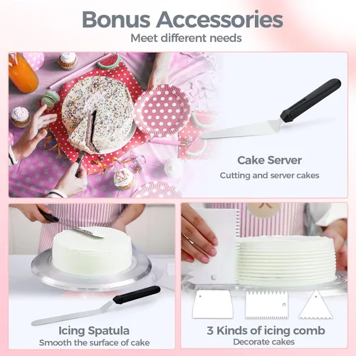 Miniatura 8 de Ohuhu Tocadiscos para tartas, aluminio de 12 pulgadas, kit de decoración de tartas, suministros giratorios, soporte giratorio con 2 espátulas