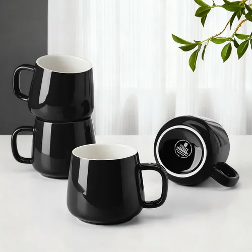 Miniatura 8 de Teocera Juego de 4 tazas de café de cerámica de 12 oz con asas grandes para bebidas calientes o frías como café con leche, cacao, té o jugo - Beige