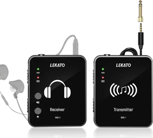 Miniatura 9 de LEKATO MS-1 Sistema de monitor inalámbrico en el oído, monitoreo intrauditivo estéreo de 2.4 GHz con transmisor receptor de clip, uno a muchos, Negro