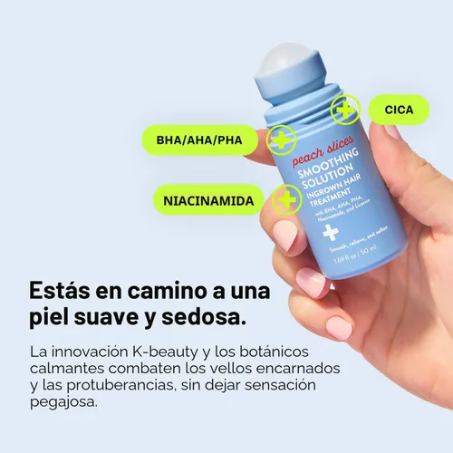Miniatura 3 de Peach Slices - Solución Suavizante Tratamiento para Vellos Encarnados (1.69 oz) - Suaviza, Alivia, Ablanda la Piel - Rodillo 360 - BHA, AHA, PHA