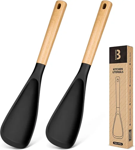 Miniatura 12 de Cuchara de cocina para utensilios de cocina antiadherentes, ideal para cocinar y servir silicona mate resistente sin BPA, cuchara con mango de Negro