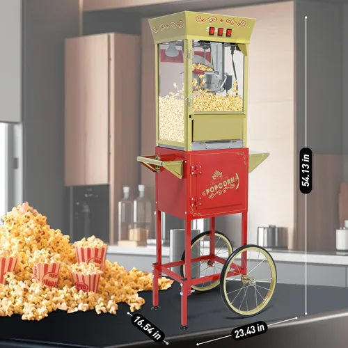Miniatura 2 de Máquina de palomitas de maíz de 12 onzas con carrito (rojo) - Máquina de palomitas de maíz vintage de gran capacidad - 3 interruptores fáciles