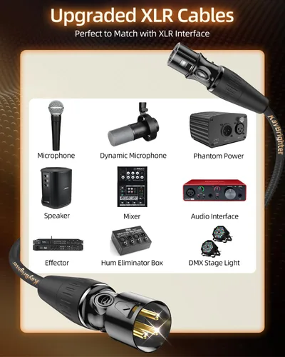 Miniatura 8 de XLR Cables de 3.3 pies, cable de micrófono profesional sin ruido, conectores dorados Rean-Neutrik, cable de micrófono equilibrado, 99.99% OFC, cable