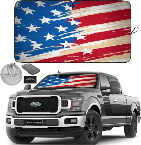 Miniatura 21 de Autoamerics Parasol para parabrisas de 1 pieza, bandera del águila americana, diseño patriótico de 3 Estados Unidos, parasol plegable para ventana