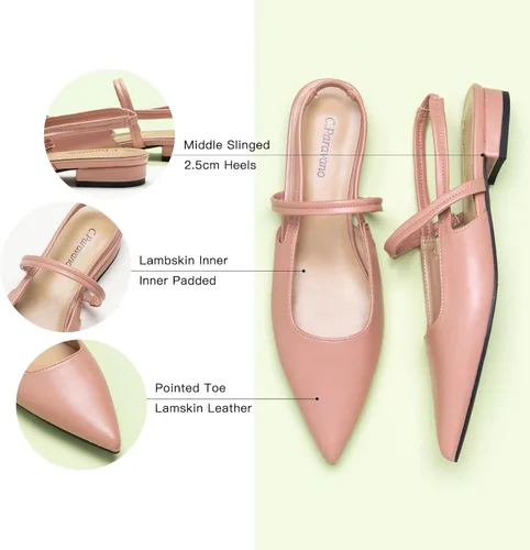 Miniatura 4 de C.Paravano Zapatos de tacón para mujer Tacones de cuero para gatitos Sandalia de tacón cerrado Zapatos de tacón puntiagudo para mujer Zapatos