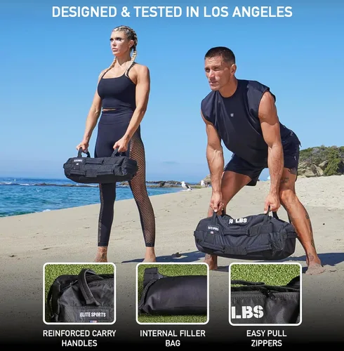 Miniatura 6 de Elite Sports Saco de Arena para Entrenamiento Versátil e Intensivo de Músculos del Core, Entrenamiento de Fuerza con Colocación Estratégica de Asas