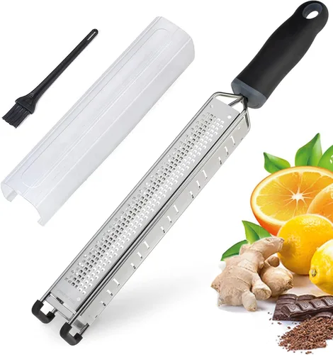 Miniatura 8 de Rallador de queso de acero inoxidable, mango suave ergonómico, limón, jengibre, patata con cubierta de plástico