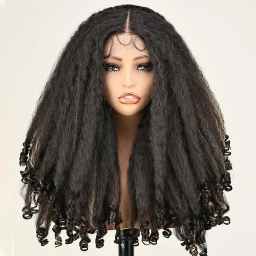 Miniatura 11 de SOKU Nueva peluca rizada afro con diadema, textura de cabello sintético trenzado con rizos únicos en el extremo, negro de 20 pulgadas, pelucas