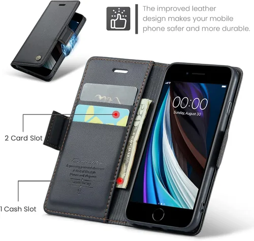 Miniatura 3 de Funda tipo cartera compatible con iPhone 6/7/8/SE 2020/SE3 [bloqueo RFID], funda de piel sintética con soporte para tarjetas para iPhone 6/7/8/SE