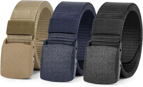 Miniatura 8 de WERFORU Cinturón de nailon para hombre, cinturón táctico militar, correa de lona para exteriores con hebilla de plástico D-negro+café