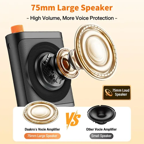 Miniatura 6 de Daakro Amplificador de voz inalámbrico con micrófono de solapa magnético, amplificador de potencia Bluetooth de 2000 mAh con 2 micrófonos