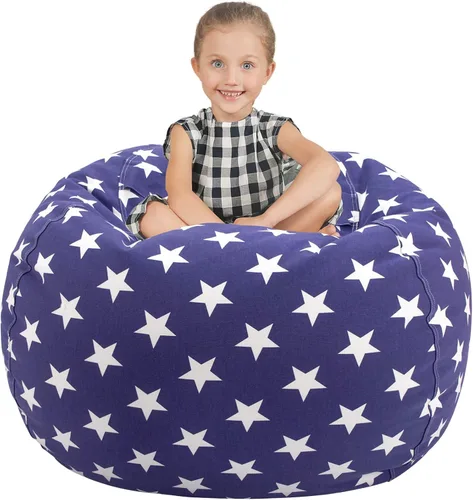 Miniatura 38 de Aubliss Puf de Almacenamiento de Animales de Peluche, Silla Puf de Unicornio, Stuff 'n Sit para Niños, Mediano 32" - Lona Unicornio Azul Azul